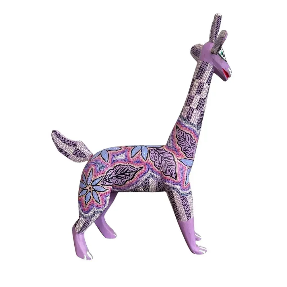 Oaxacan Wood Carved Giraffe Alebrije Mexican Folk Art Signed Mireya Sosa Purple